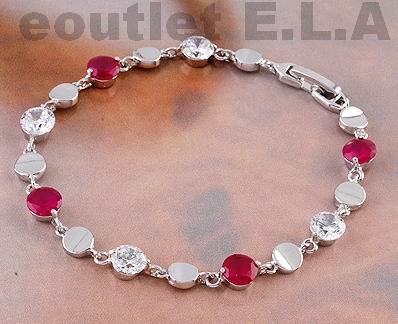 GORGEOUS 9-STONE RUBY CZ BRACELET-19.5cm